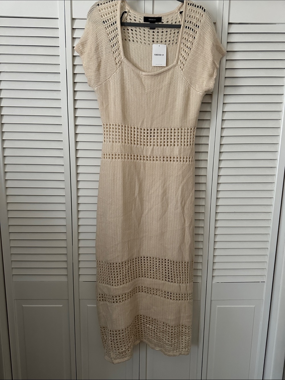 Forever 21 Beige Open-Knit Midi Dress